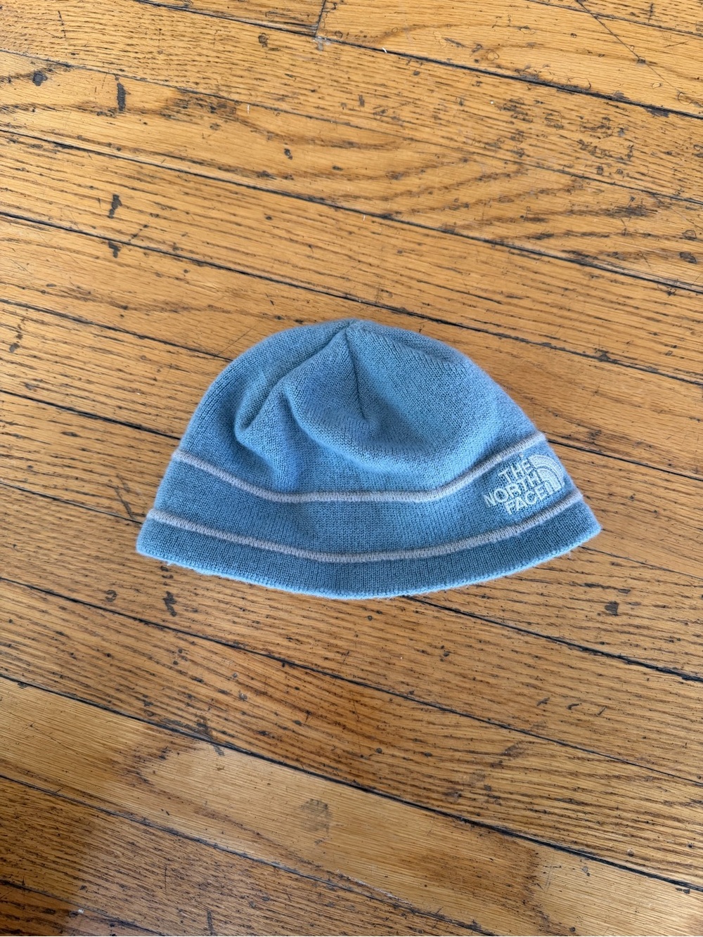 The North Face Kids Blue Knit Beanie with Stripe